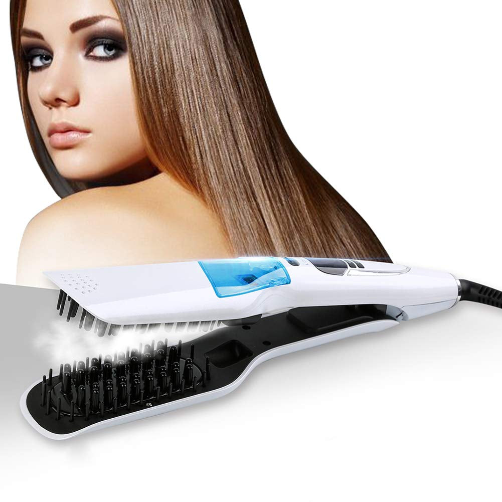 Steam Hair Straightener Brush Professional Ceramic Tourmaline Steam Spray Flat Iron Hair Straightening Comb with LCD Display