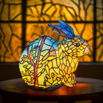 Painting Glass Rabbit Table Lamp Vintage Desk Lamps Decorative 3D Animal Table Lamp Series,Stained Glass Table Lamp Night Light for Bedroom Living Room Home Office Decor Gift