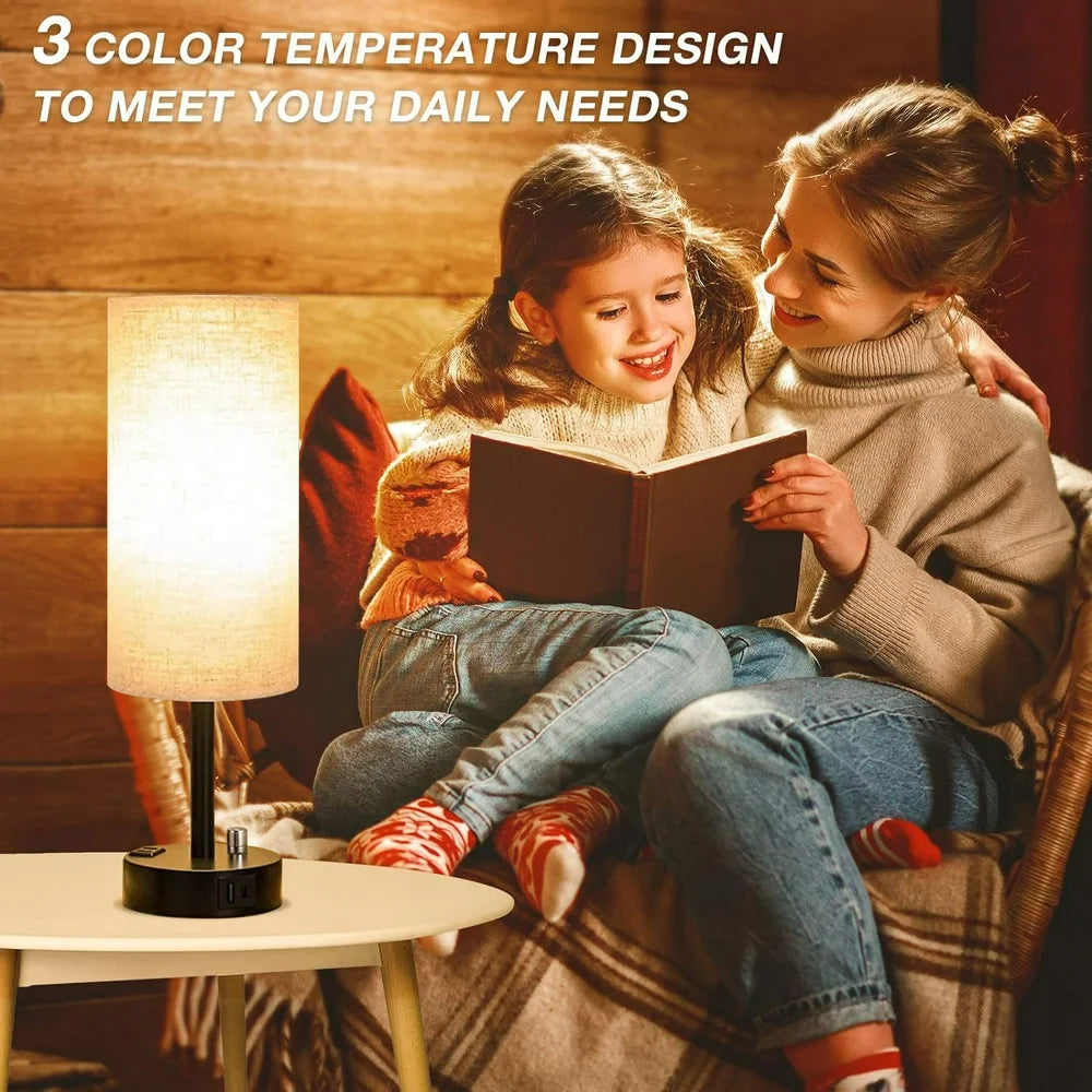 Bedside Lamps for Bedrooms Set of 2- Fully Dimmable Nightstand Lamps with USB C Charging Port, Table Lamps with USB Ports and Outlets, Small Lamps with Black Base for Living Room, Office