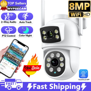 8MP PTZ Wifi Camera Dual Lens Auto Tracking Ai Human Detection CCTV Video Outdoor Surveillance Camera Security CCTV IP Cameras