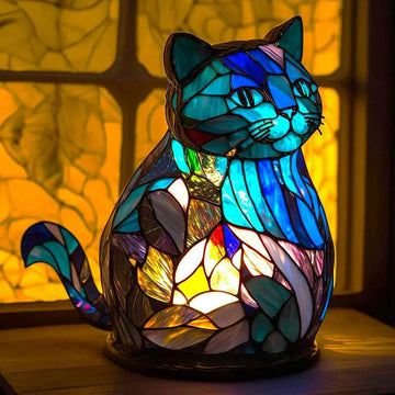 Animal Table Lamp Series, Retro Table Lamp, Stained Glass Giant Dragon Cat Big Rooster Bedside Lamp Night Light Dyed Resin Lamp for Bedroom Animal Lovers Home Decoration
