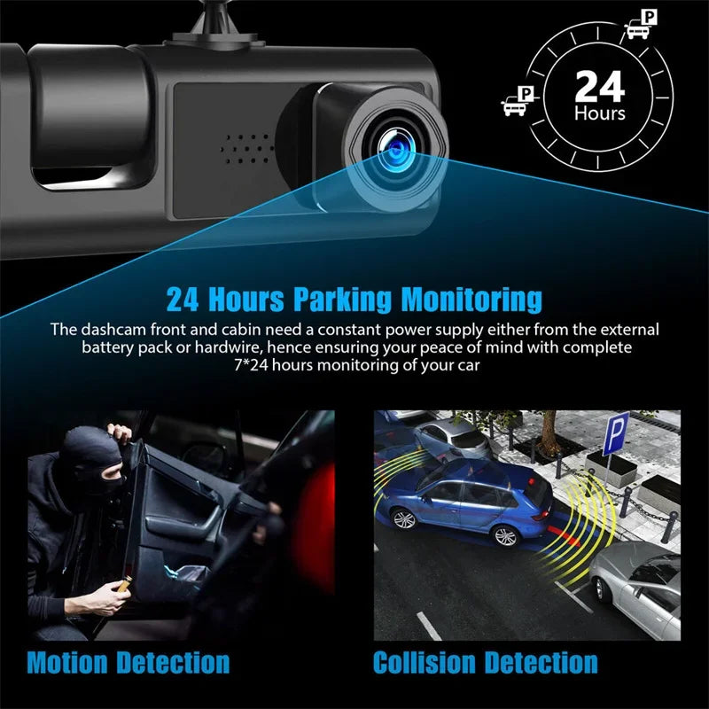 Three Camera Tachograph 1080P High-Definition Video Infrared Night Vision Three Lens Vehicle Recorder Parking Monitoring