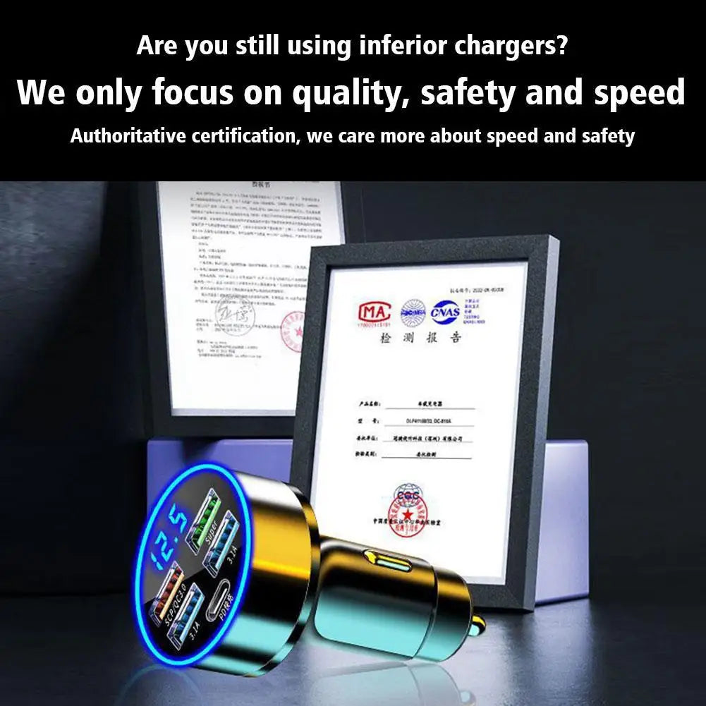 4 Port USB Car Charger Type C PD 250W Fast Charging Adapter for Huawei OPPO Oneplus Iphone 14 Pro Max 13 12 11 Mini XS