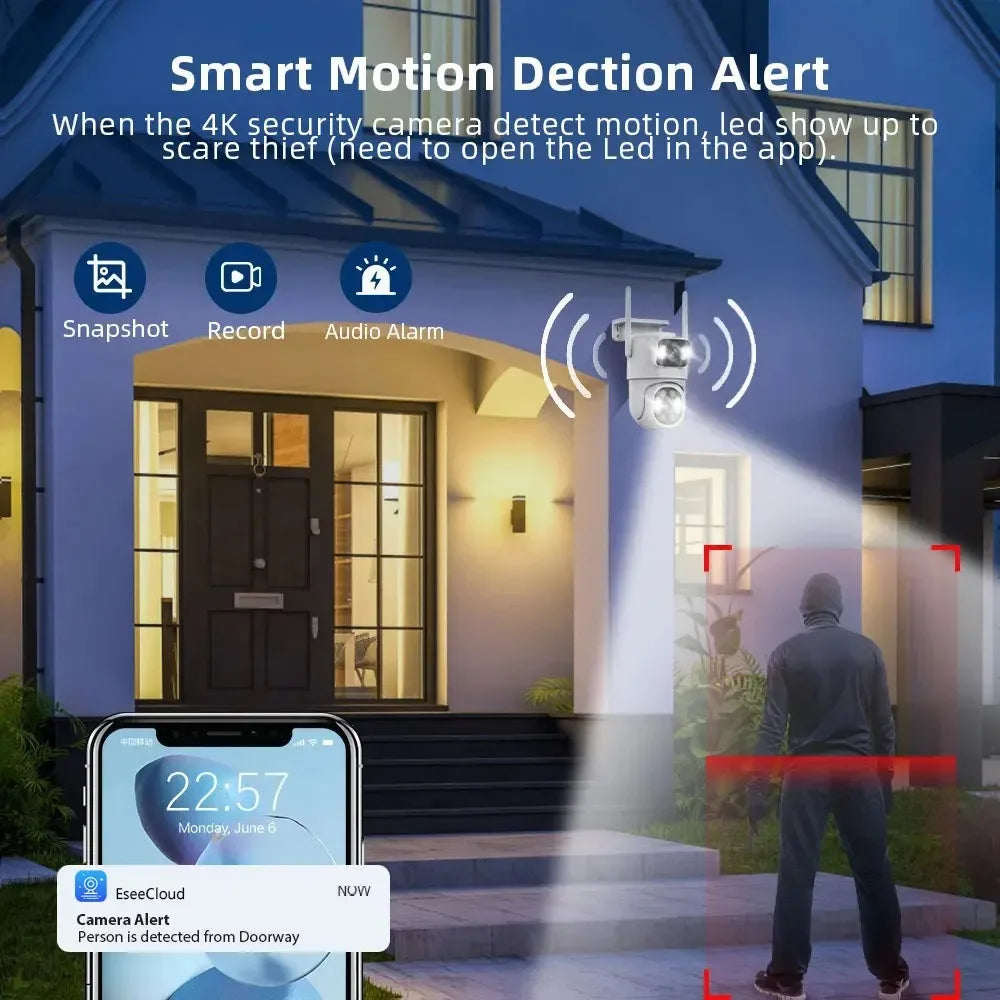 8MP PTZ Wifi Camera Dual Lens Auto Tracking Ai Human Detection CCTV Video Outdoor Surveillance Camera Security CCTV IP Cameras