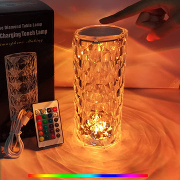 Crystal Lamp,Crystal Lights Touching Control Rose Crystal Lamp with USB Port,16 RGB Color Changing Romantic Rose Diamond Table Lamp LED Night Light for Bedroom Living Room, Kids Room, Office