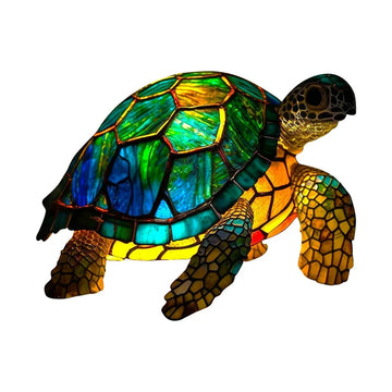 Animal Table Lamp Series, Retro Table Lamp, Stained Glass Wolf Horse Dolphin Owl Turtle Bedside Lamp Night Light Dyed Resin Lamp for Bedroom Animal Lovers Home Decoration