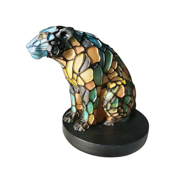 Painting Glass Leopard Table Lamp Vintage Desk Lamps Decorative 3D Animal Table Lamp Series,Stained Glass Table Lamp Night Light for Bedroom Living Room Home Office Decor Gift