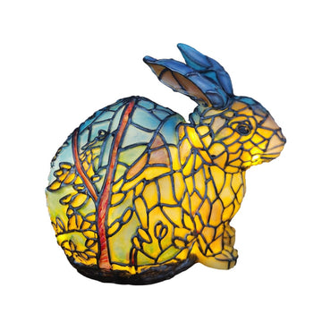 Painting Glass Rabbit Table Lamp Vintage Desk Lamps Decorative 3D Animal Table Lamp Series,Stained Glass Table Lamp Night Light for Bedroom Living Room Home Office Decor Gift