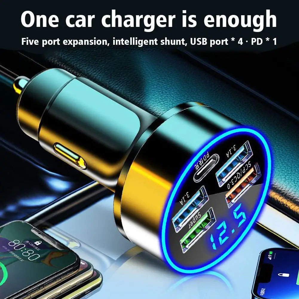 4 Port USB Car Charger Type C PD 250W Fast Charging Adapter for Huawei OPPO Oneplus Iphone 14 Pro Max 13 12 11 Mini XS