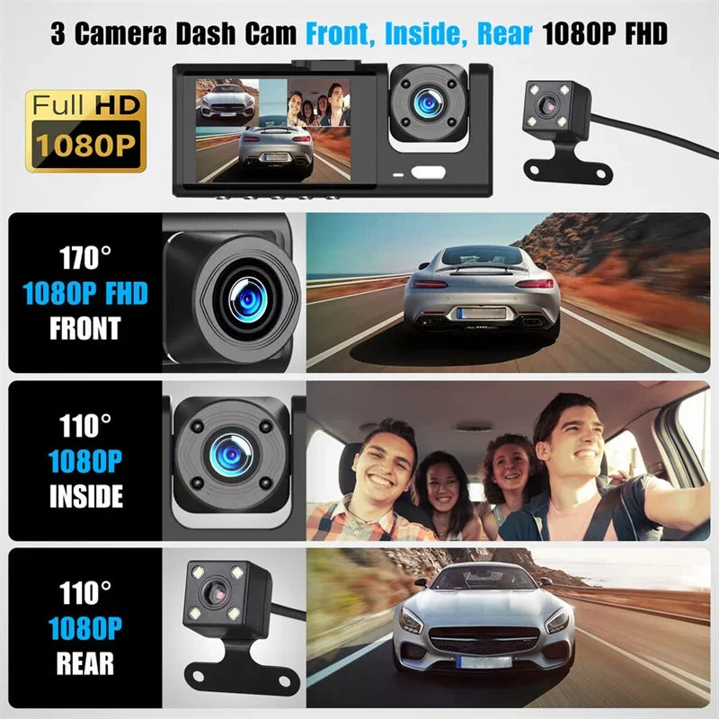 Three Camera Tachograph 1080P High-Definition Video Infrared Night Vision Three Lens Vehicle Recorder Parking Monitoring