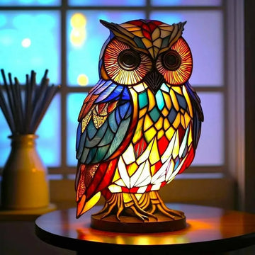 Animal Table Lamp Series, Retro Table Lamp, Stained Glass Wolf Horse Dolphin Owl Turtle Bedside Lamp Night Light Dyed Resin Lamp for Bedroom Animal Lovers Home Decoration