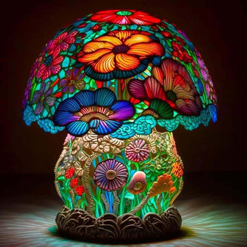 Painting Glass Mushroom Table Lamp,Stained Glass Plant Series Table Lamp, Table Lamp Night Light, Vintage Desk Lamps Decorative Bedside Lamp for Home Bedroom Decor Gift