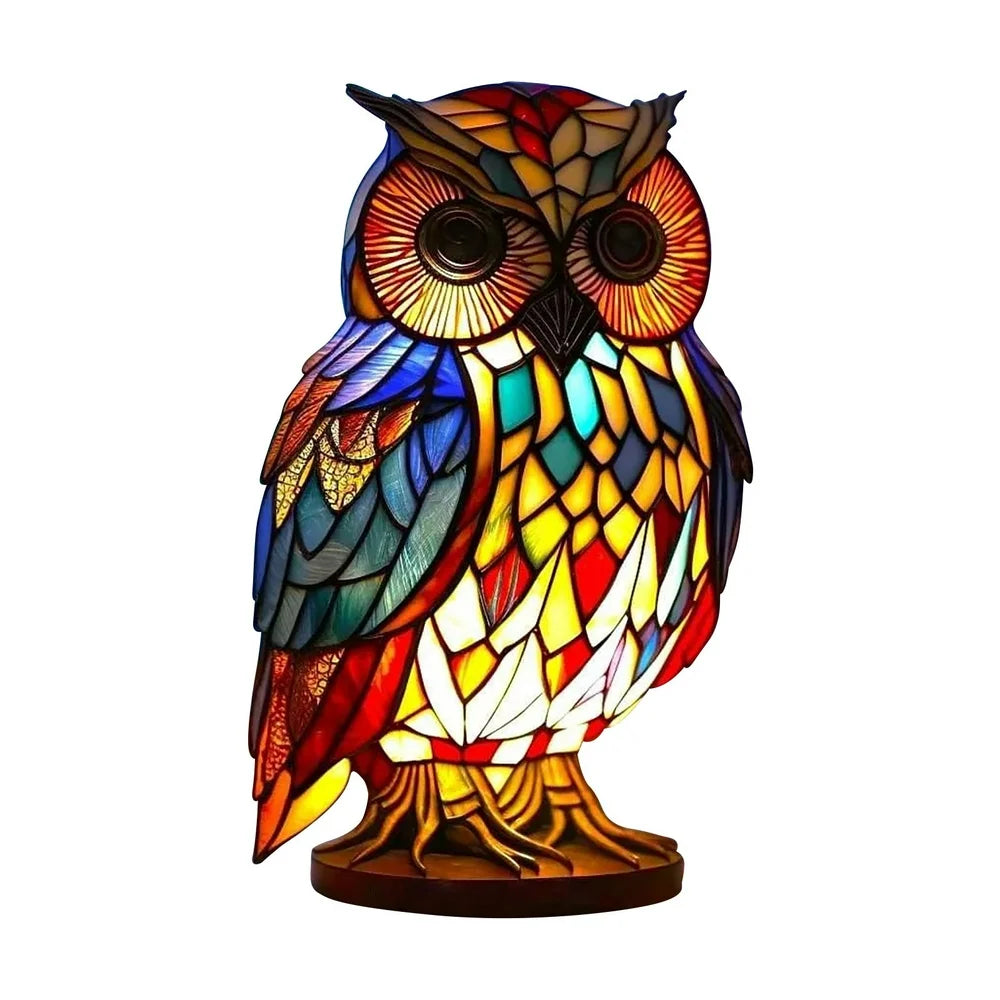 Animal Table Lamp Series, Retro Table Lamp, Stained Glass Wolf Horse Dolphin Owl Turtle Bedside Lamp Night Light Dyed Resin Lamp for Bedroom Animal Lovers Home Decoration