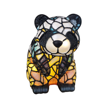Painting Glass Panda Table Lamp Vintage Desk Lamps Decorative 3D Animal Table Lamp Series,Stained Glass Table Lamp Night Light for Bedroom Living Room Home Office Decor Gift