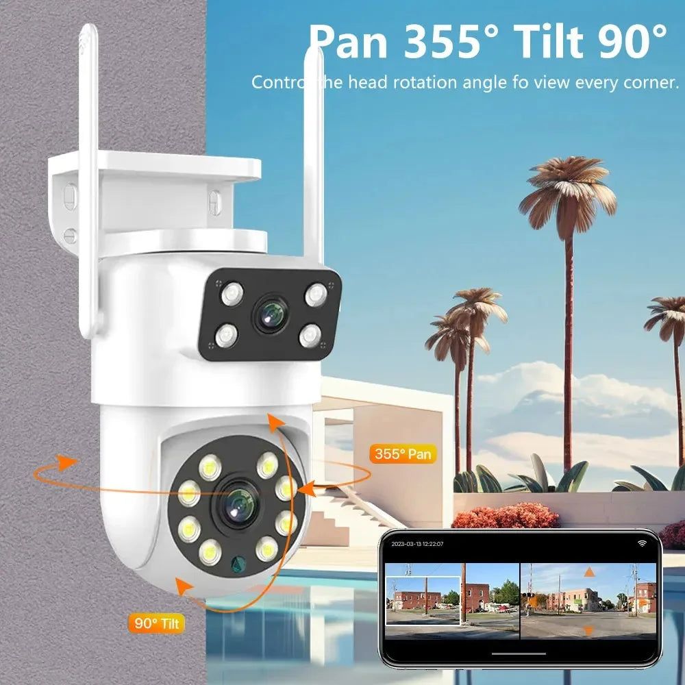 8MP PTZ Wifi Camera Dual Lens Auto Tracking Ai Human Detection CCTV Video Outdoor Surveillance Camera Security CCTV IP Cameras