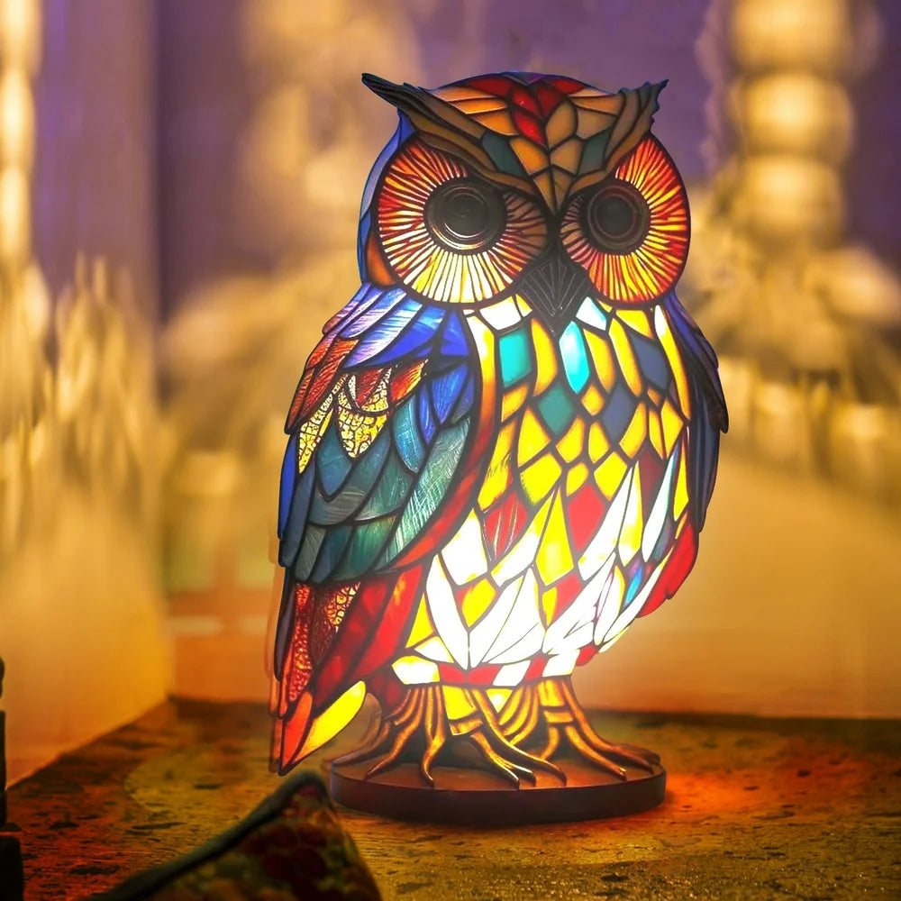 Animal Table Lamp Series, Retro Table Lamp, Stained Glass Wolf Horse Dolphin Owl Turtle Bedside Lamp Night Light Dyed Resin Lamp for Bedroom Animal Lovers Home Decoration