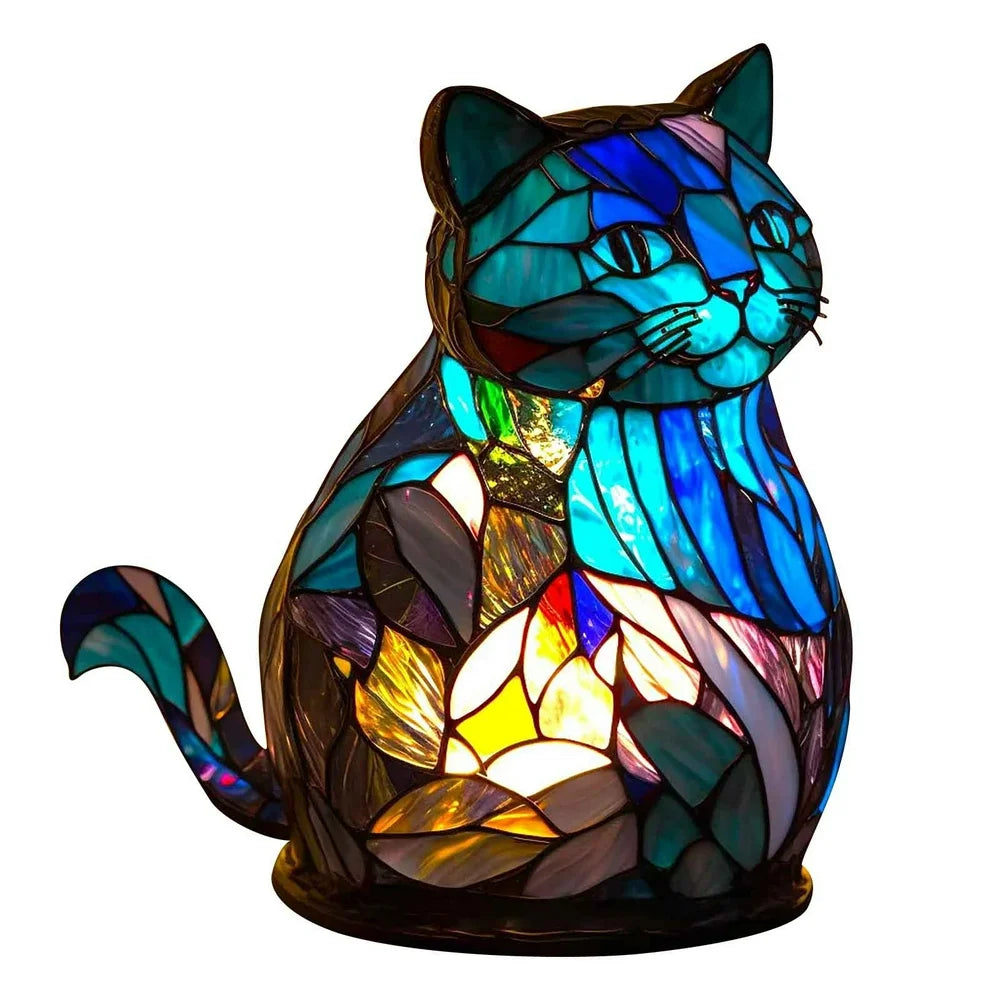Animal Table Lamp Series, Retro Table Lamp, Stained Glass Giant Dragon Cat Big Rooster Bedside Lamp Night Light Dyed Resin Lamp for Bedroom Animal Lovers Home Decoration