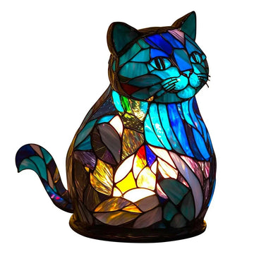 Animal Table Lamp Series, Retro Table Lamp, Stained Glass Giant Dragon Cat Big Rooster Bedside Lamp Night Light Dyed Resin Lamp for Bedroom Animal Lovers Home Decoration