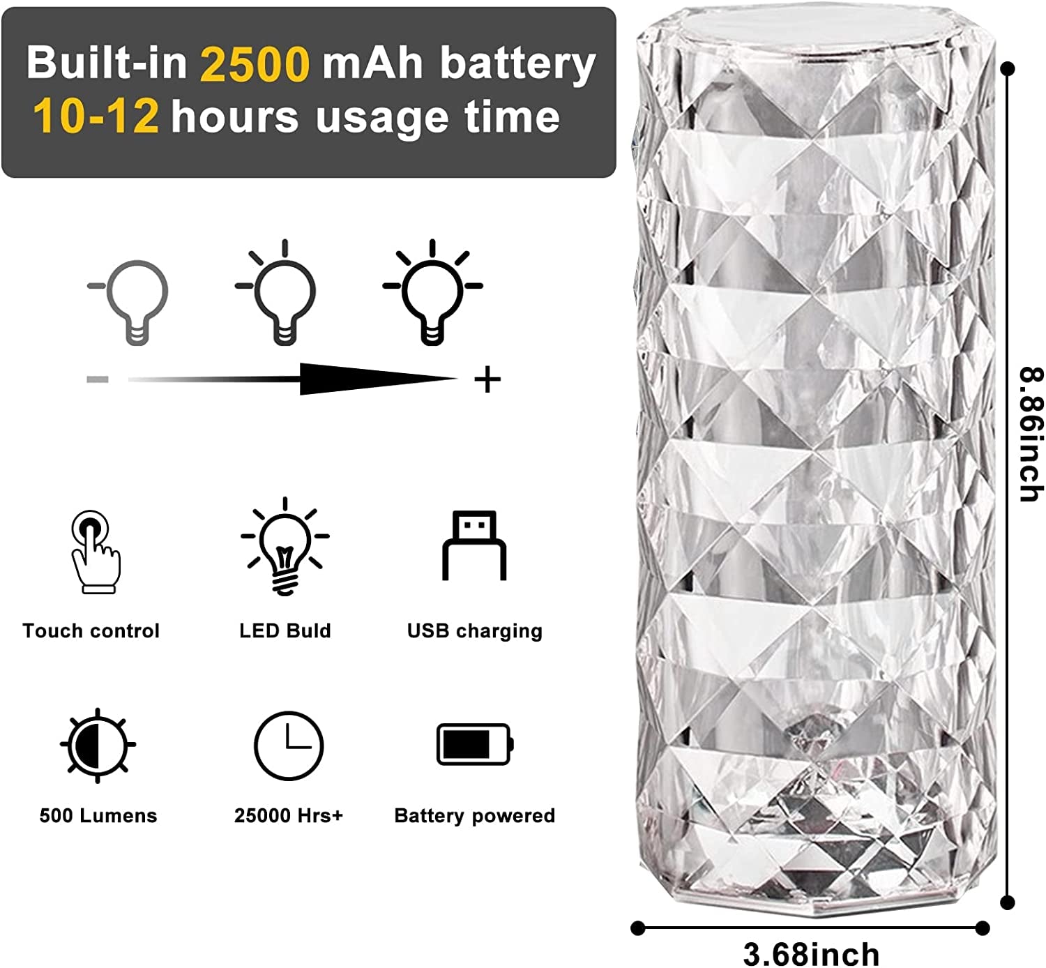Crystal Lamp,Crystal Lights Touching Control Rose Crystal Lamp with USB Port,16 RGB Color Changing Romantic Rose Diamond Table Lamp LED Night Light for Bedroom Living Room, Kids Room, Office