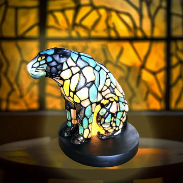 Painting Glass Leopard Table Lamp Vintage Desk Lamps Decorative 3D Animal Table Lamp Series,Stained Glass Table Lamp Night Light for Bedroom Living Room Home Office Decor Gift