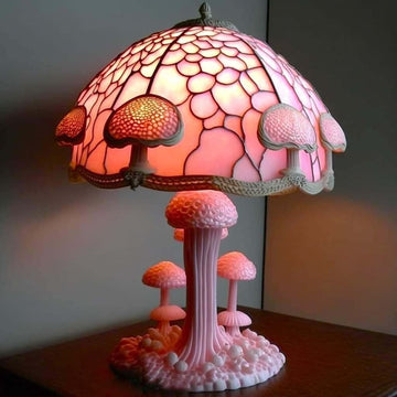 Painting Glass Mushroom Table Lamp,Stained Glass Plant Series Table Lamp, Table Lamp Night Light, Vintage Desk Lamps Decorative Bedside Lamp for Home Bedroom Decor Gift