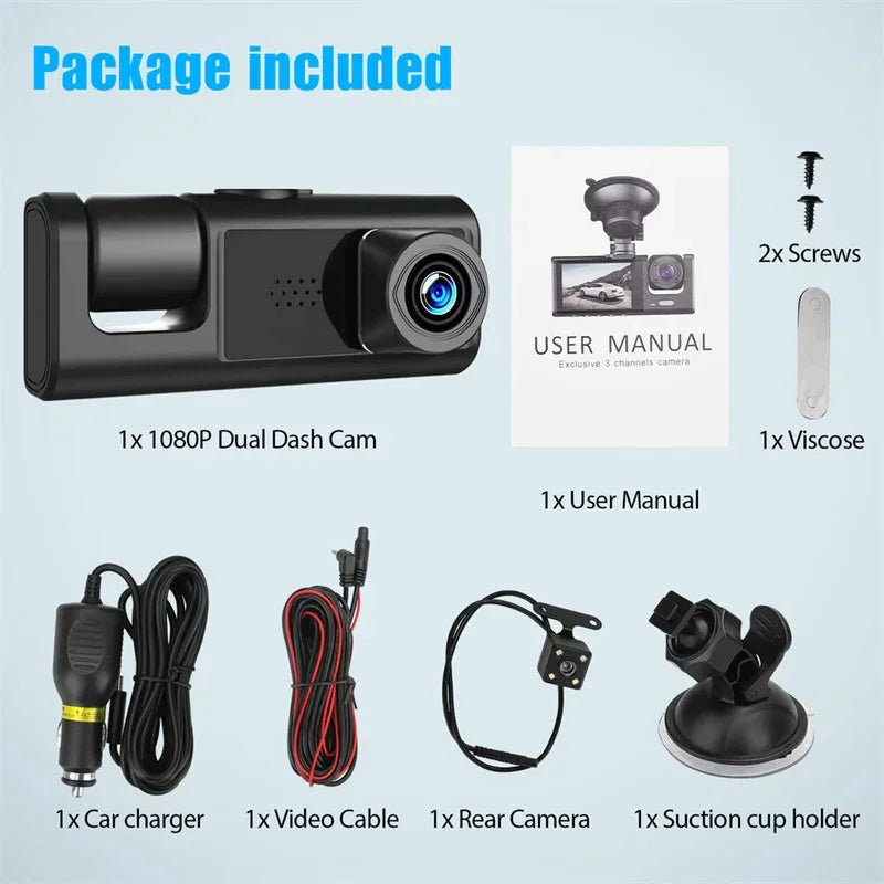Three Camera Tachograph 1080P High-Definition Video Infrared Night Vision Three Lens Vehicle Recorder Parking Monitoring