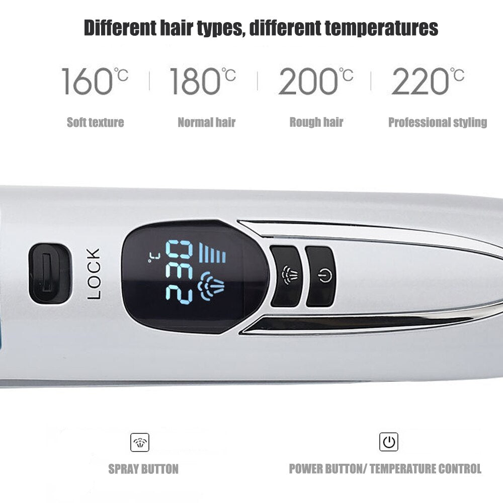 Steam Hair Straightener Brush Professional Ceramic Tourmaline Steam Spray Flat Iron Hair Straightening Comb with LCD Display