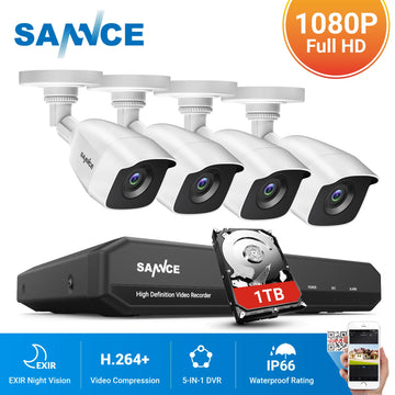 SANNCE 8CH CCTV Security System HD 1080N AHD DVR 4PCS 1080P IR Outdoor CCTV Camera System 8 Channel Video Surveillance Kit