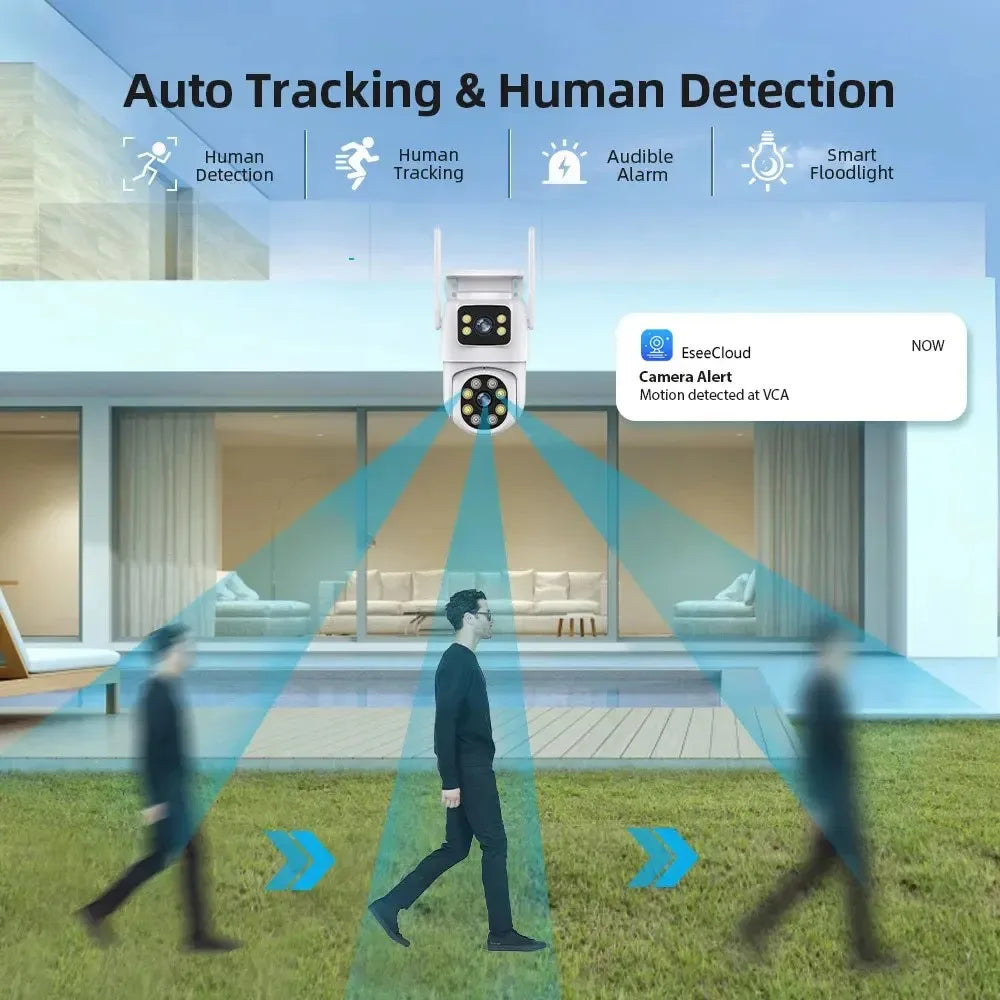 8MP PTZ Wifi Camera Dual Lens Auto Tracking Ai Human Detection CCTV Video Outdoor Surveillance Camera Security CCTV IP Cameras