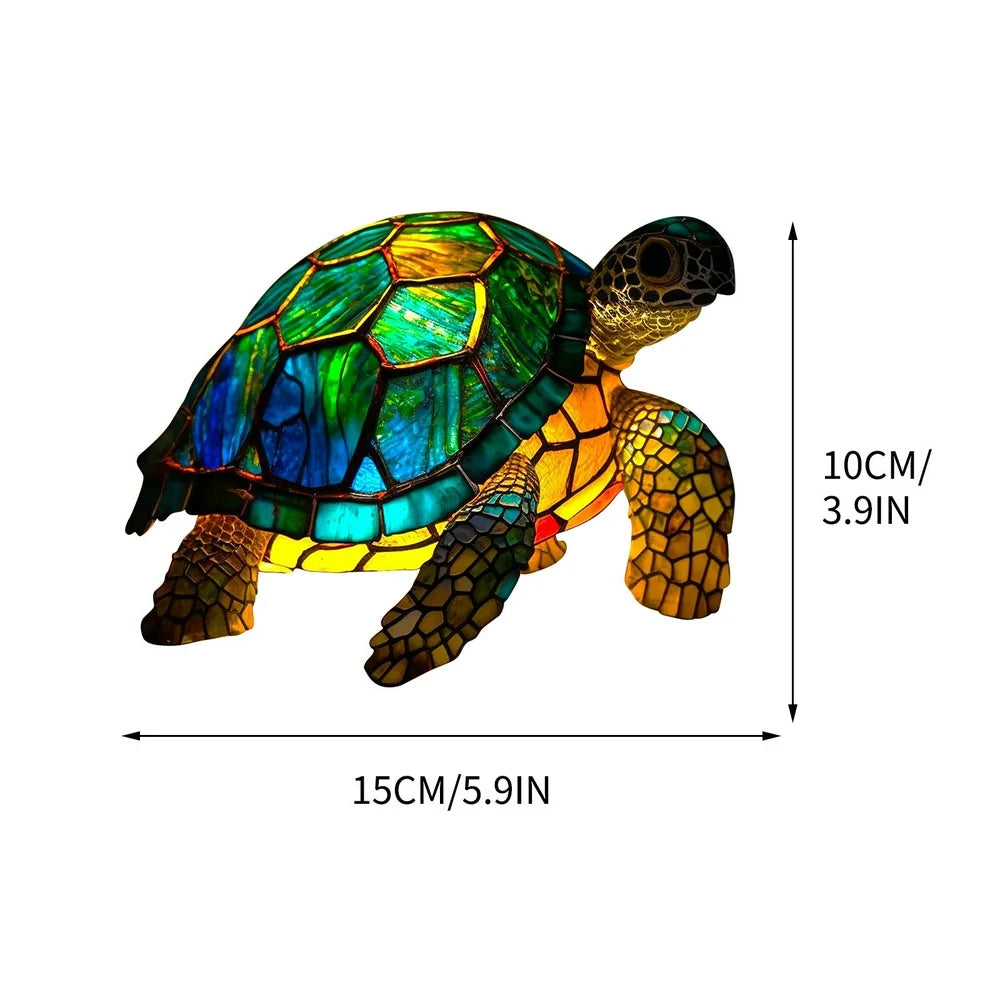 Animal Table Lamp Series, Retro Table Lamp, Stained Glass Wolf Horse Dolphin Owl Turtle Bedside Lamp Night Light Dyed Resin Lamp for Bedroom Animal Lovers Home Decoration