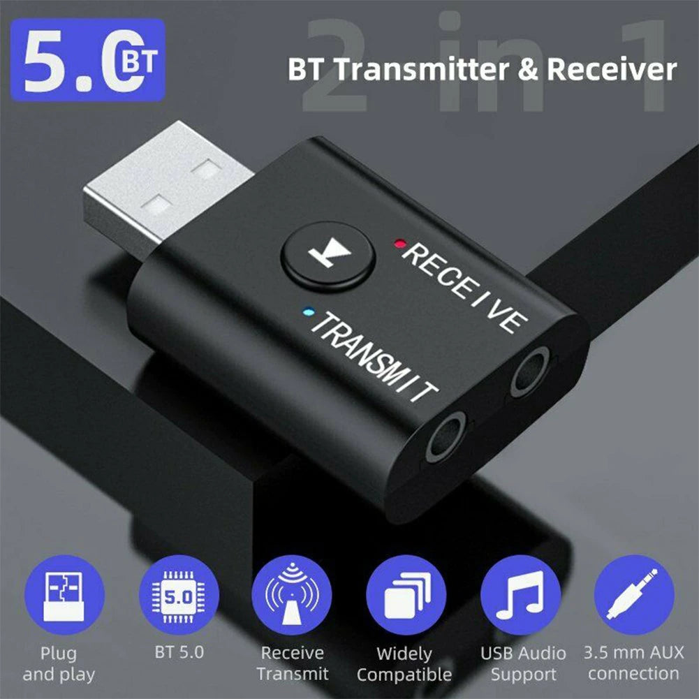 TR6 Bluetooth 5.0 Receiver Transmitter 2 in 1 Wireless Audio 3.5Mm USB Aux Music Adapter for Car Speaker PC TV