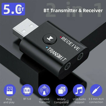TR6 Bluetooth 5.0 Receiver Transmitter 2 in 1 Wireless Audio 3.5Mm USB Aux Music Adapter for Car Speaker PC TV