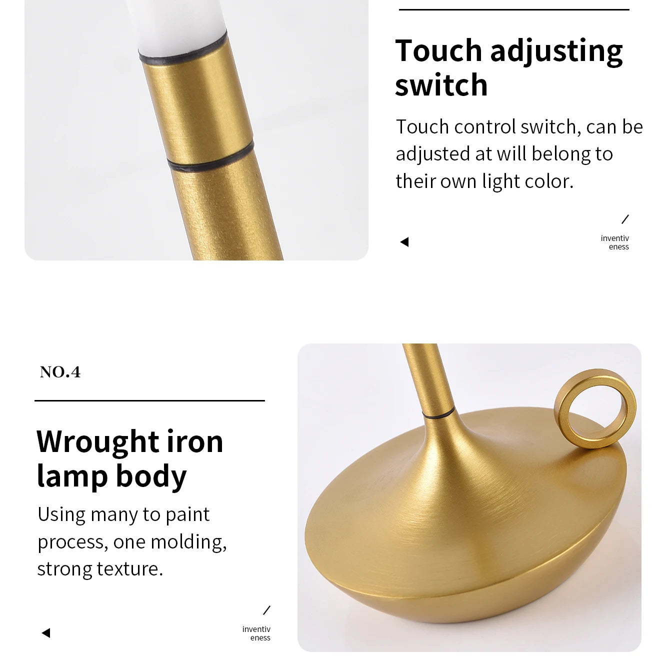 Table Lamp for Bedroom Rechargeable Wireless Touch Lamp Camping Candle Creative Lamp Rechargeable USB-C Desk Lamp