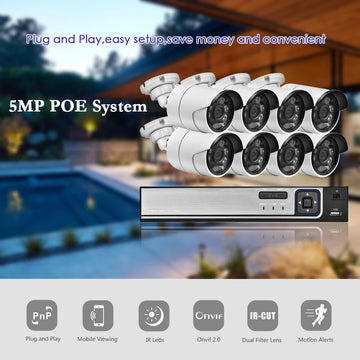 8CH 5MP POE Face Detection Security System 5MP Outdoor Weatherproof IR Night Vision IP POE Camera Surveillance CCTV Kit