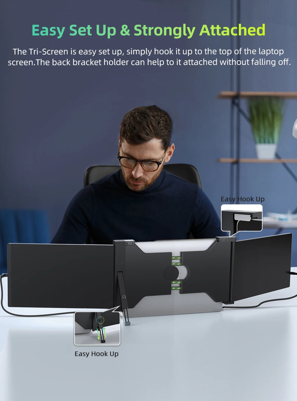 Portable Monitor for Laptop 14" Detachable Triple Monitor with Kickstand 1080P HDR IPS Dual Extender Screen for 13-16.5"