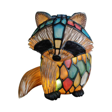 Painting Glass Raccoon Table Lamp Vintage Desk Lamps Decorative 3D Animal Table Lamp Series,Stained Glass Table Lamp Night Light for Bedroom Living Room Home Office Decor Gift