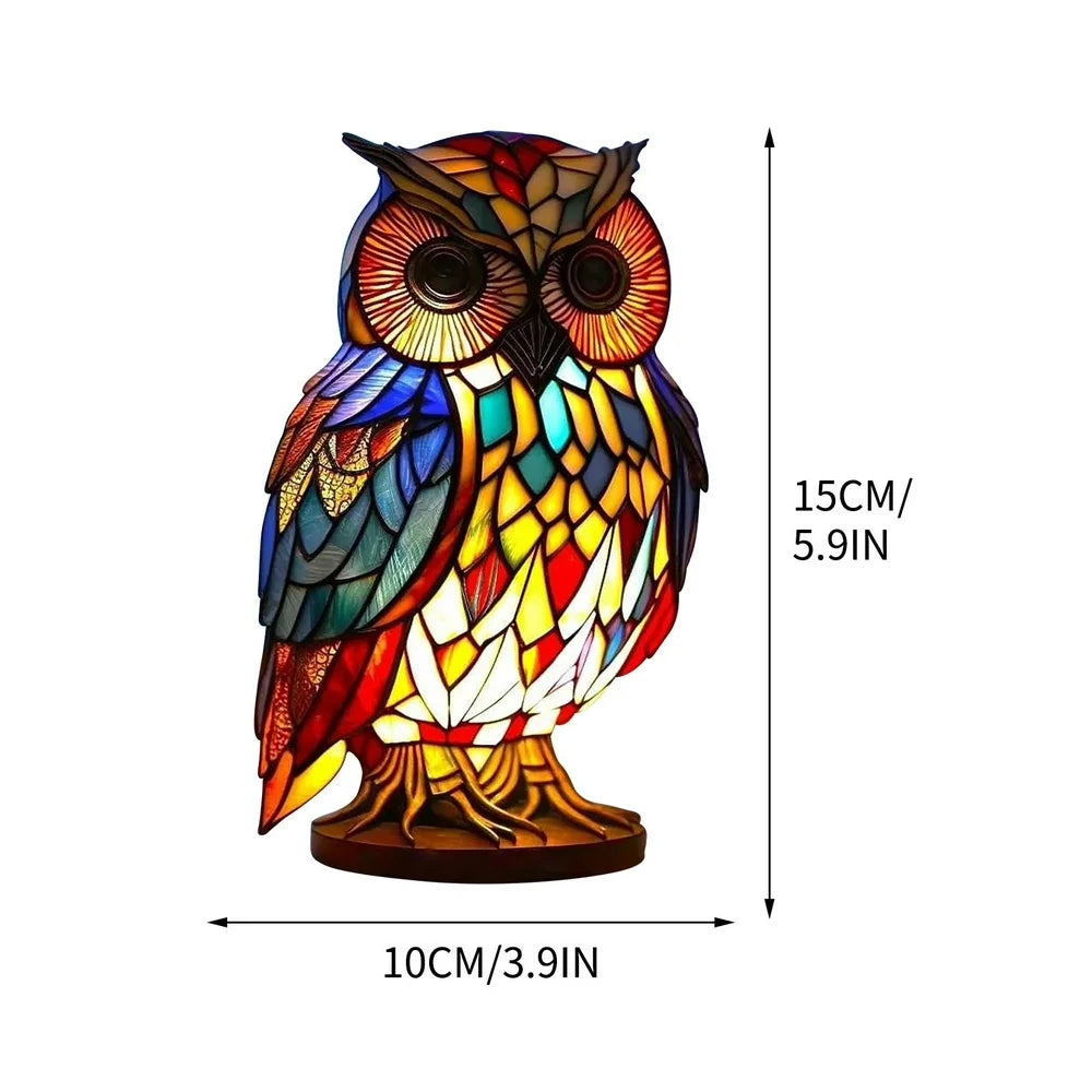 Animal Table Lamp Series, Retro Table Lamp, Stained Glass Wolf Horse Dolphin Owl Turtle Bedside Lamp Night Light Dyed Resin Lamp for Bedroom Animal Lovers Home Decoration