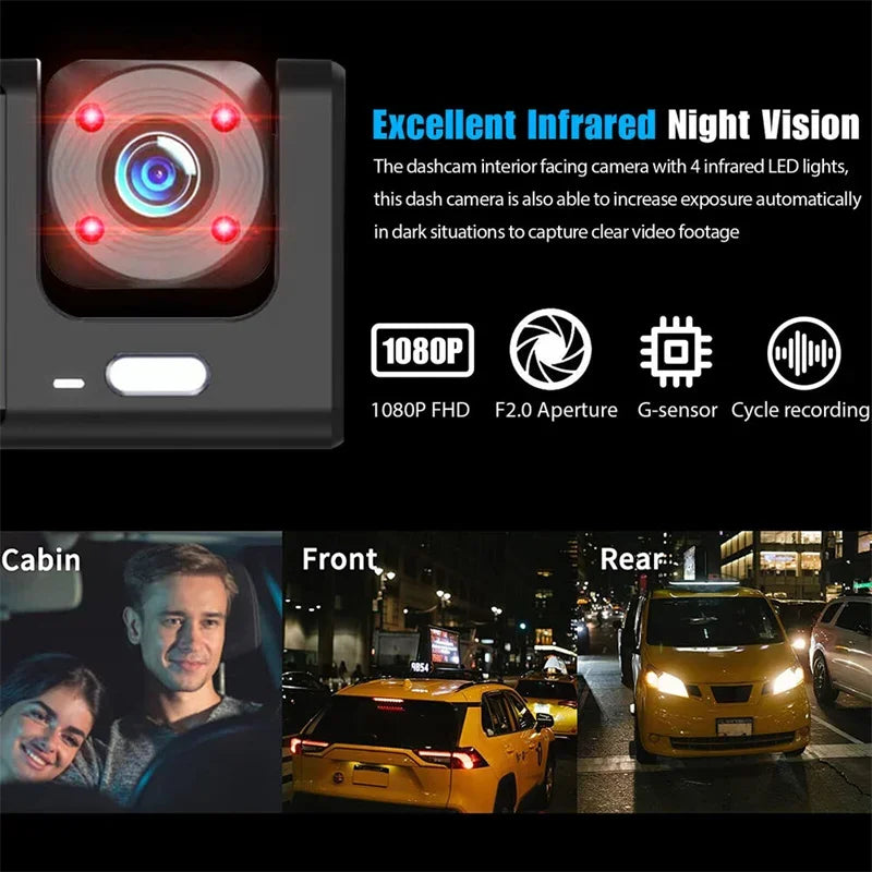 Three Camera Tachograph 1080P High-Definition Video Infrared Night Vision Three Lens Vehicle Recorder Parking Monitoring