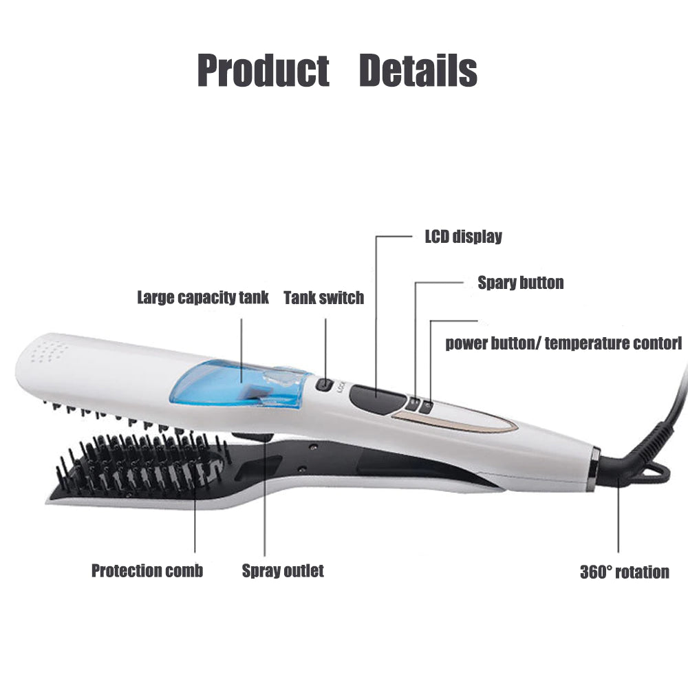 Steam Hair Straightener Brush Professional Ceramic Tourmaline Steam Spray Flat Iron Hair Straightening Comb with LCD Display